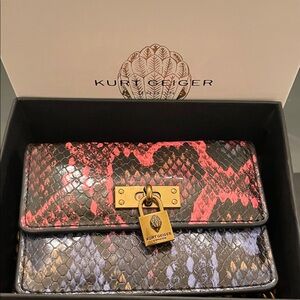 Kurt Geiger Pink and Black Snake Print Wallet/Crossbody